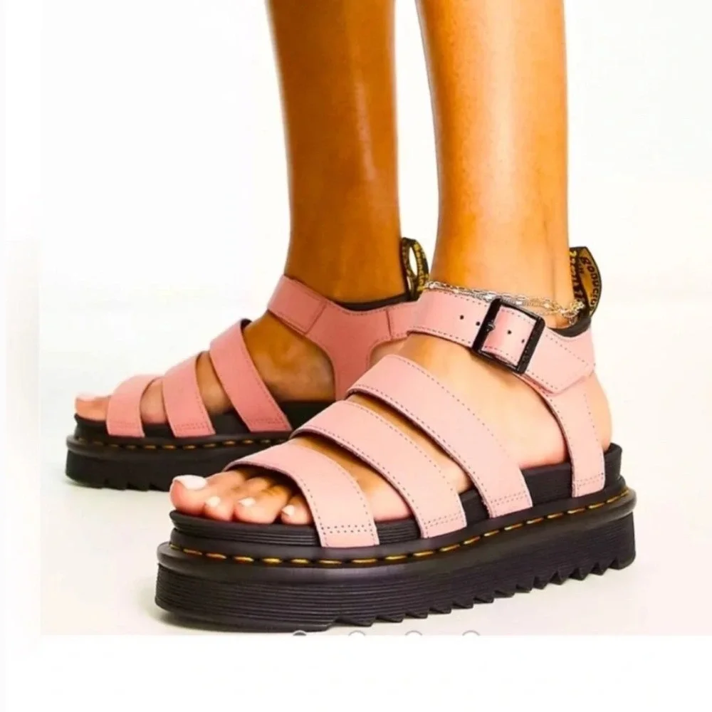 Dr. Martens Blaire Mallow Pink Leather Platform Gladiator Sandals Womens 7